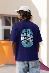 Waves Bring Renewal Unisex Navy Blue Oversized T-Shirt
